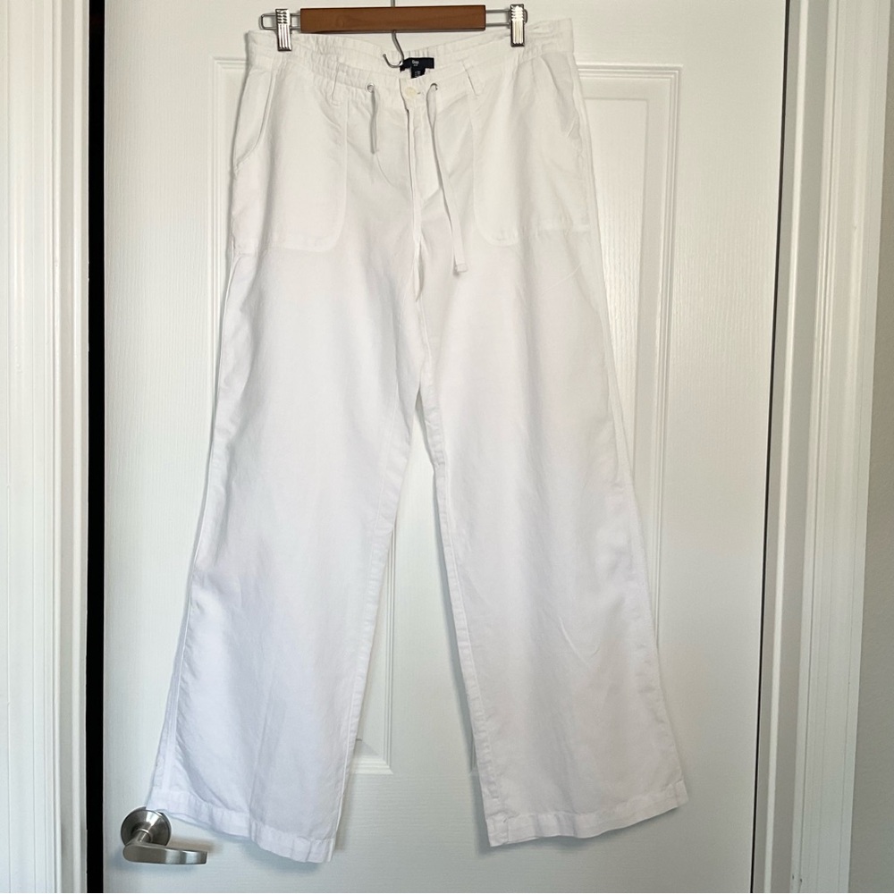 GAP White Drawstring linen blend pants - Women’s Relaxed Straight Leg